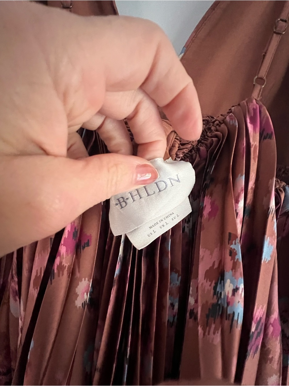 BHLDN Brown Pleated Floral Maxi Dress - Picture 5 of 5